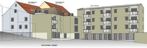 Ansicht Süd-Westen (Neubau + Zwischenbau + Bestand - 
