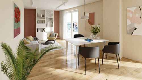 Innenvisualisierung Wohn-/Essbereich - NEU! Komfortabel wohnen, naturnah leben - Ihre großzügige 2-Zimmer-Wohnung direkt am Waldrand