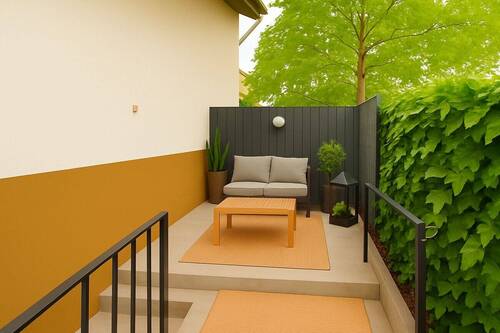 Gemütliche Gartennische mit Balkonzugang - Virtuelles Homestaging - 