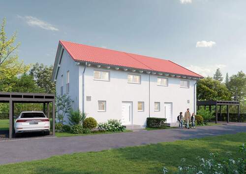 Visualisierung Vorderseite - 4 Zimmer Doppelhaushälfte in Unterschleißheim / Riedmoos