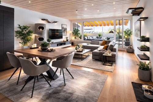 Visualisierung Wohn- und Esszimmer - Wohnen mit Weitblick - sonnige 3-Zimmer-Wohnung mit Balkon und Alpenpanorama