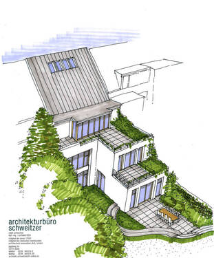 Perspektivskizze Gartenseite Haus D - 