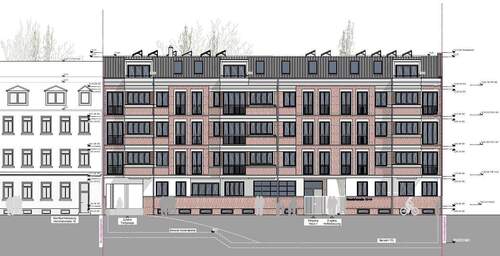 Ansicht Heinrichstraße - Citylage in Leipzig, Neubau von 19 Wohnungen und 3 Stadthäusern im san. Altbau, Denkmal-AfA möglich!