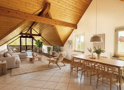 [KI-optimiertes Foto] Wohn- und Esszimmer - Moderne Dachgeschosswohnung mit Weitblick - Wohnen nahe dem Bodensee
