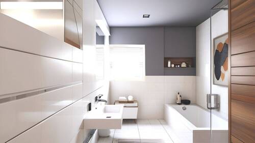 Tagesbelichtete Bad mit Dusche/Badewanne - 