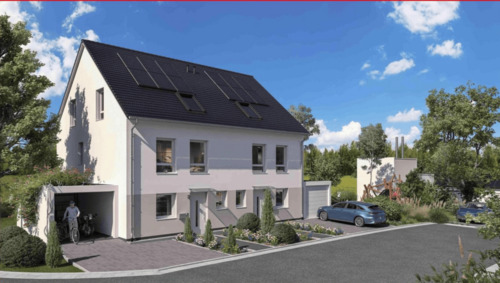 Ansicht Eingangsseite - KfW40-QNG DHH iin ruhiger Lage von Armsheim – energieeffizient, modern & selten am Markt! – Top-Förderung sichern!