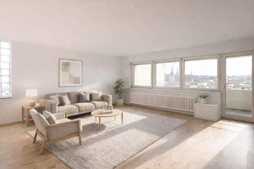 Mögliche Einrichtung des Wohnbereichs mit traumahfer Aussicht (KI-generiert) - Lichtdurchflutete Wohnung mit zwei Balkonen und traumhafter Aussicht