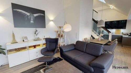 Wohnzimmer - Moderne & edle Dachgeschosswohnung mit großem SÜD-Balkon (19m²) - 5 Gehminuten vom Feldmochinger See