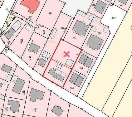Grundstück hinten mit Kreuz markiert - 