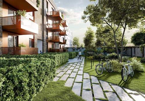 Geschützter Gemeinschaftsgarten - Neubau-Domizil mit Echtholzparkett, Fußbodenheizung und 2 Balkonen