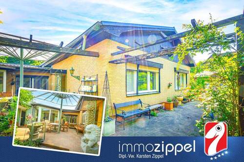 Titel - Charmanter Bungalow in Erkner: 3 Zi, 100m² Wfl., Teilunterkellerung, Wellnessbereich, Nebengelasse