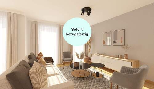 Visualisierung des Wohnzimmers - Sofort bezugsfertig - 4-Zi. mit 24 m² Balkon und zwei Bädern
