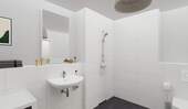 Modern gefliestes Badezimmer mit bodengleicher Dus - 3 Zimmer Etagenwohnung in Wildau