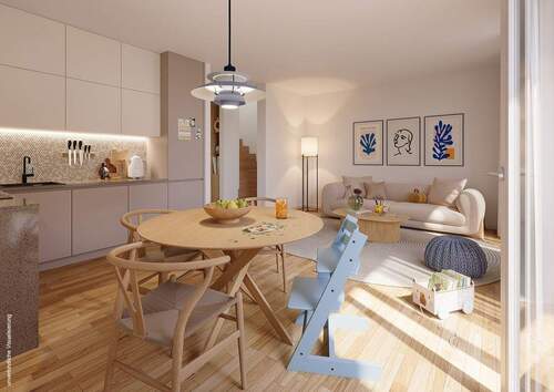 Wohnzimmer + Essbereich Deichhaus WE 011 - Schöne 3-Zimmer-Wohnung mit ca. 77 m² samt Dusche und Balko