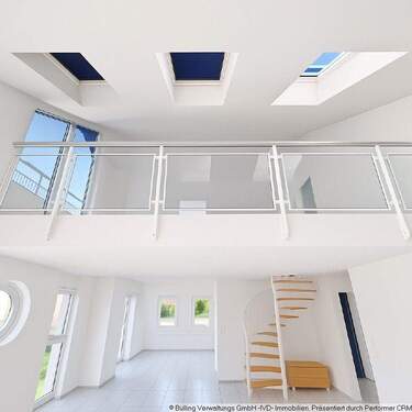 1Wohnbereich mit Galerie - Traumhafte ETW in Traumlage von Dortmund-Kirchhörde mit Terrasse u. Gartennutzung u. Tiefgarage