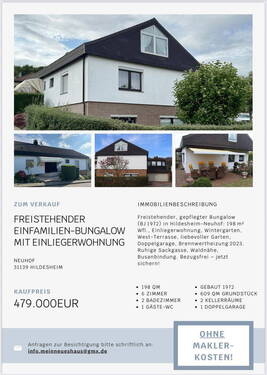 Bild 1 - Freistehender Einfamilienhaus-Bungalow mit Einliegerwohnung