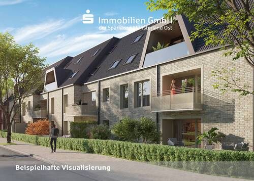 Ansicht von der Emsstraße - Die Lukarnen - das Emshaus. So wohnt Münster morgen.