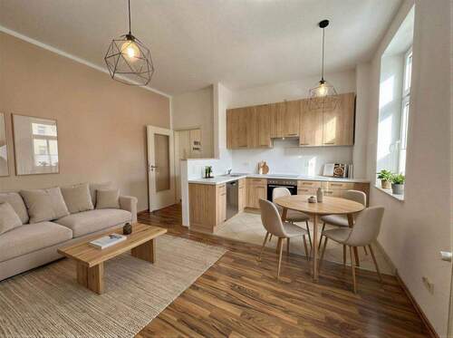 Wohnzimmer (KI-unterstützt) - 2 Zimmer Etagenwohnung zum Kaufen in Dresden / Pieschen-Nord/Trachenberge