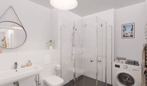Modern gefliestes Bad mit bodengleicher Dusche - 3 Zimmer Etagenwohnung in Köln-Weidenpesch