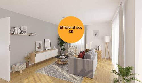 Das Wohnzimmer wird durch bodentiefe Fenster hell erleuchtet - Ihr modernes Zuhause mit Komfort