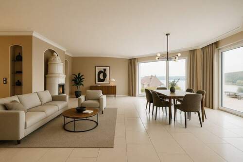 Visualisierung Wohnbereich mit Kamin - Etagenwohnung mit 220,00 m&sup2; in Schluchsee zum Kaufen