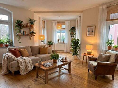 Wohnzimmer _visualisiert mit KI - 4 Zimmer Etagenwohnung in Dresden