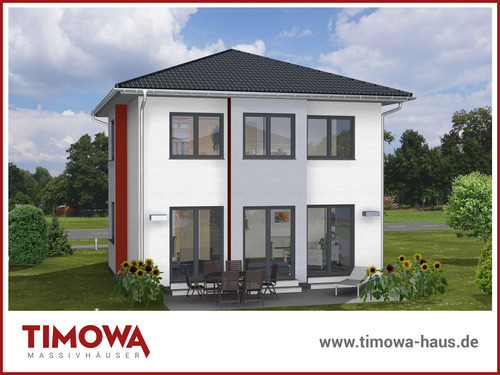 TIMOWA Massivhäuser Stadthaus 116 - Terrassenseite - modernes Stadthaus inkl. ca. 661 m² Bauplatz