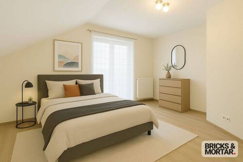 Digitale Visualisierung Schlafzimmer mit Blick in den Wald - 