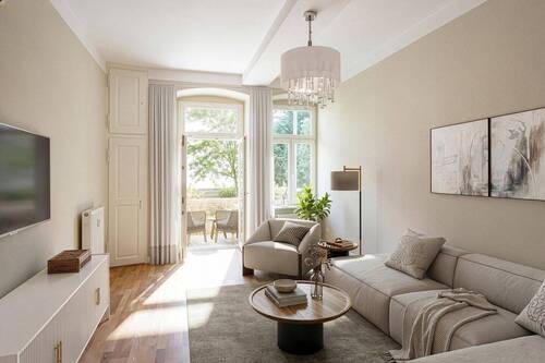 Wohnzimmer möbliert - Elegante Altbauwohnung im Waldstraßenviertel - Erstbezug nach Sanierung - Provisionsfrei