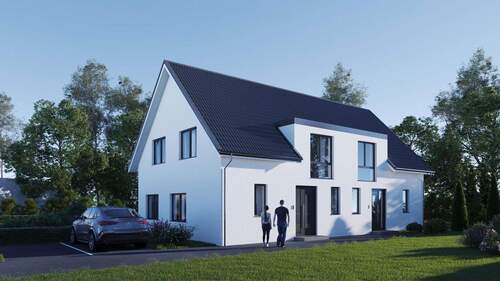 Straßenansicht - Moderne KfW-40-Doppelhaushälfte in ruhiger Lage von Bremerhaven-Wulsdorf