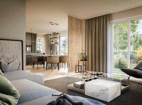 Wohnzimmer mit Blick in den Garten - 