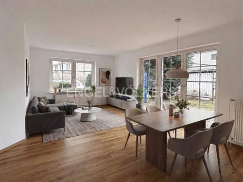 Einrichtungsbeispiel Wohn- und Esszimmer (KI-optimiert) - Etagenwohnung mit 80,80 m&sup2; in Norderstedt zum Kaufen