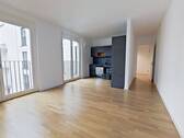 Ansicht III: Wohn- und Esszimmer mit offenem Küchenbereich - 3 Zimmer Etagenwohnung in Berlin