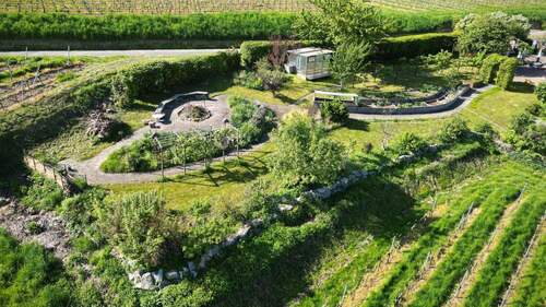 Wunderschön angelegter Garten mit Feuerstelle, Hochbeeten und Gewächshaus - 1 Zimmer Einfamilienhaus in Vogtsburg i.K. / Bickensohl