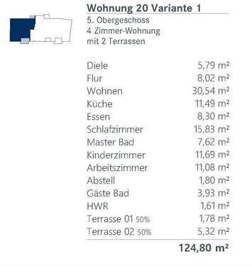 Flächenübersicht WE 20 Var. 1 - 