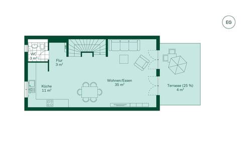 Geräumiges Erdgeschoss mit offenem Wohn- und Küchenbereich - 