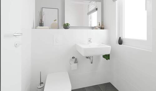 Modernes Gästebad im Erdgeschoss - Doppelhaushälfte mit 134,80 m&sup2; in Wülfrath zum Kaufen