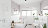 Modern gefliestes Bad mit bodengleicher Dusche und Badewanne - 