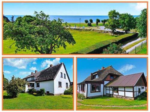 Gesamtansicht - Reetgedeckter Traum mit unverbautem Boddenblick - Historisches Anwesen!