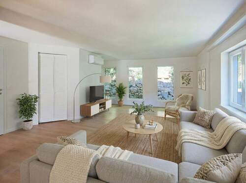 Wohnbereich mit bodentiefen Fenstern (Visualisierung) - 