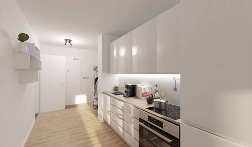 Die offene Wohnküche lädt zum gemeinsamen Kochen e - 1 Zimmer Terrassenwohnung in Langen