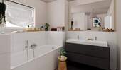 Modern gefliestes Tageslichtbad mit Badewanne im O - 