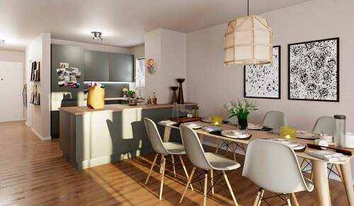 Gemütlicher Essbereich an der offenen Küche - Inklusive Grundstück, Dachterrasse und Garten