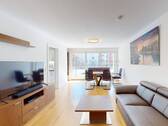 Wohnzimmer Ansicht I - Vermietete, hochwertig vollmöblierte 3-Zimmer-Wohnung mit Süd-Balkon und Tiefgaragenstellplatz