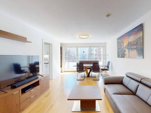Wohnzimmer Ansicht I - Vermietete, hochwertig vollmöblierte 3-Zimmer-Wohnung mit Süd-Balkon und Tiefgaragenstellplatz
