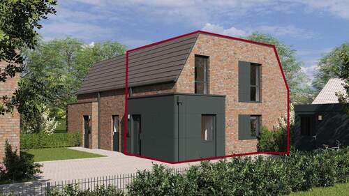 Ansicht Straße - Neubau Doppelhaushälfte mit Garten (WE 7)