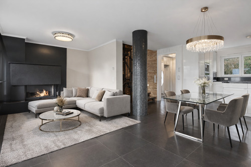 virtuelles Möblierungsbeispiel - Luxuriöses Terrassenhaus mit Lift, Sauna & Dachterrasse in begehrter Lage