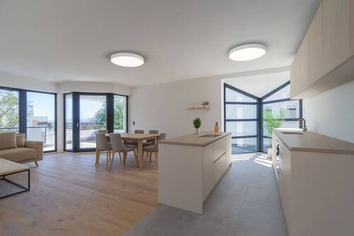 Wohnen-Essen-Küche möbliert - Nahezu Neubau: 4-Zimmer-EG mit Balkon & 130 m²Garten in ruhiger Sackgassenlage - provisionsfrei