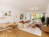 Visualisierung Einrichtungsbeispiel Wohnzimmer - Vermietete 3-Zimmerwohnung mit großem Balkon und Tageslichtbad in begehrter Lage von Friedrichshain