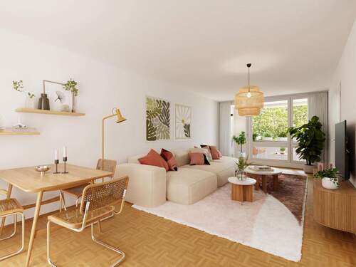 Visualisierung Einrichtungsbeispiel Wohnzimmer - Vermietete 3-Zimmerwohnung mit großem Balkon und Tageslichtbad in begehrter Lage von Friedrichshain
